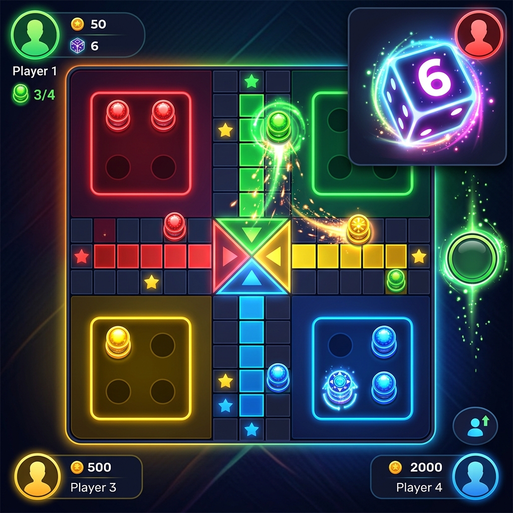 Crash+ Ludo game board with colorful pieces